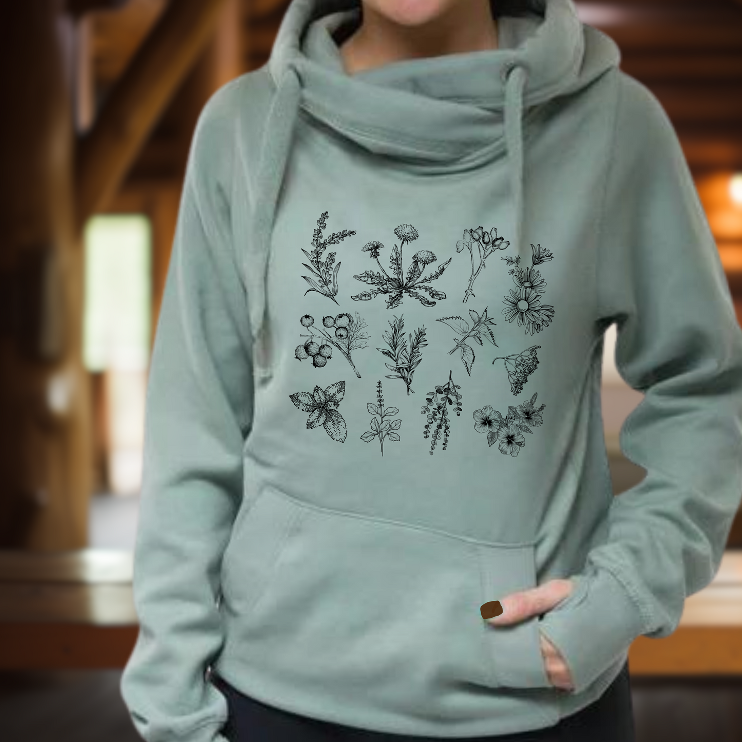 Herbs Cross Neck Hoodie