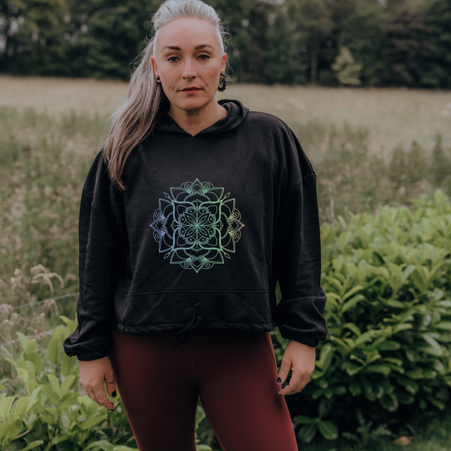 Tree Rings Oversized Cropped Hoodie