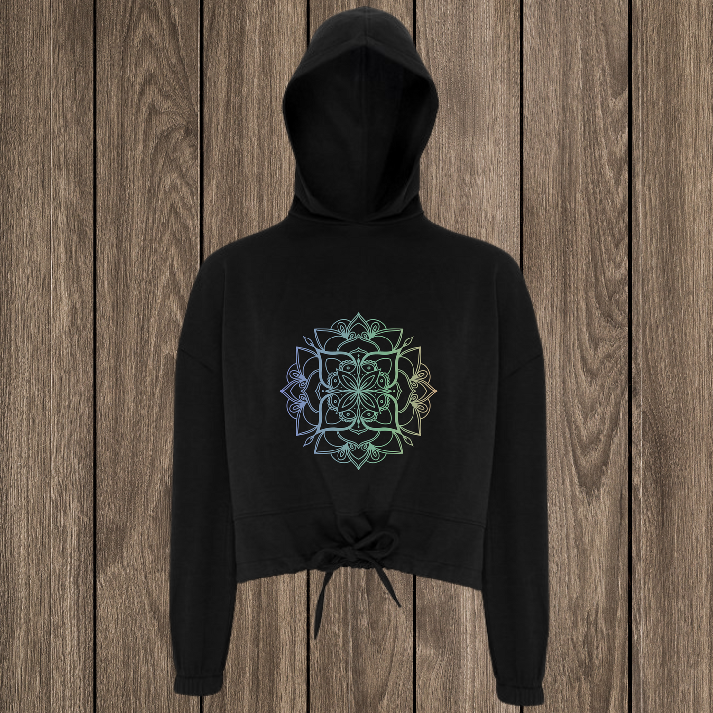 Mandala Cropped Oversized Hoodie