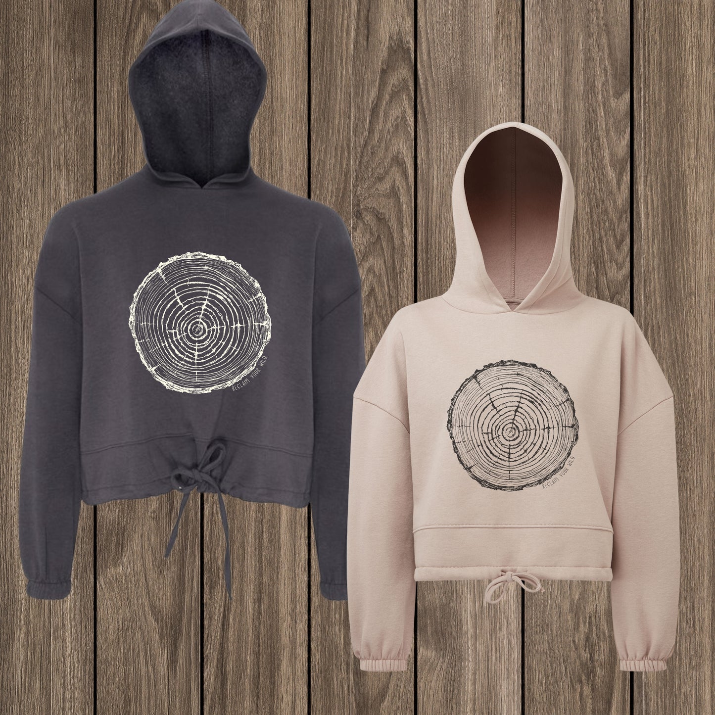 Tree Rings Oversized Cropped Hoodie