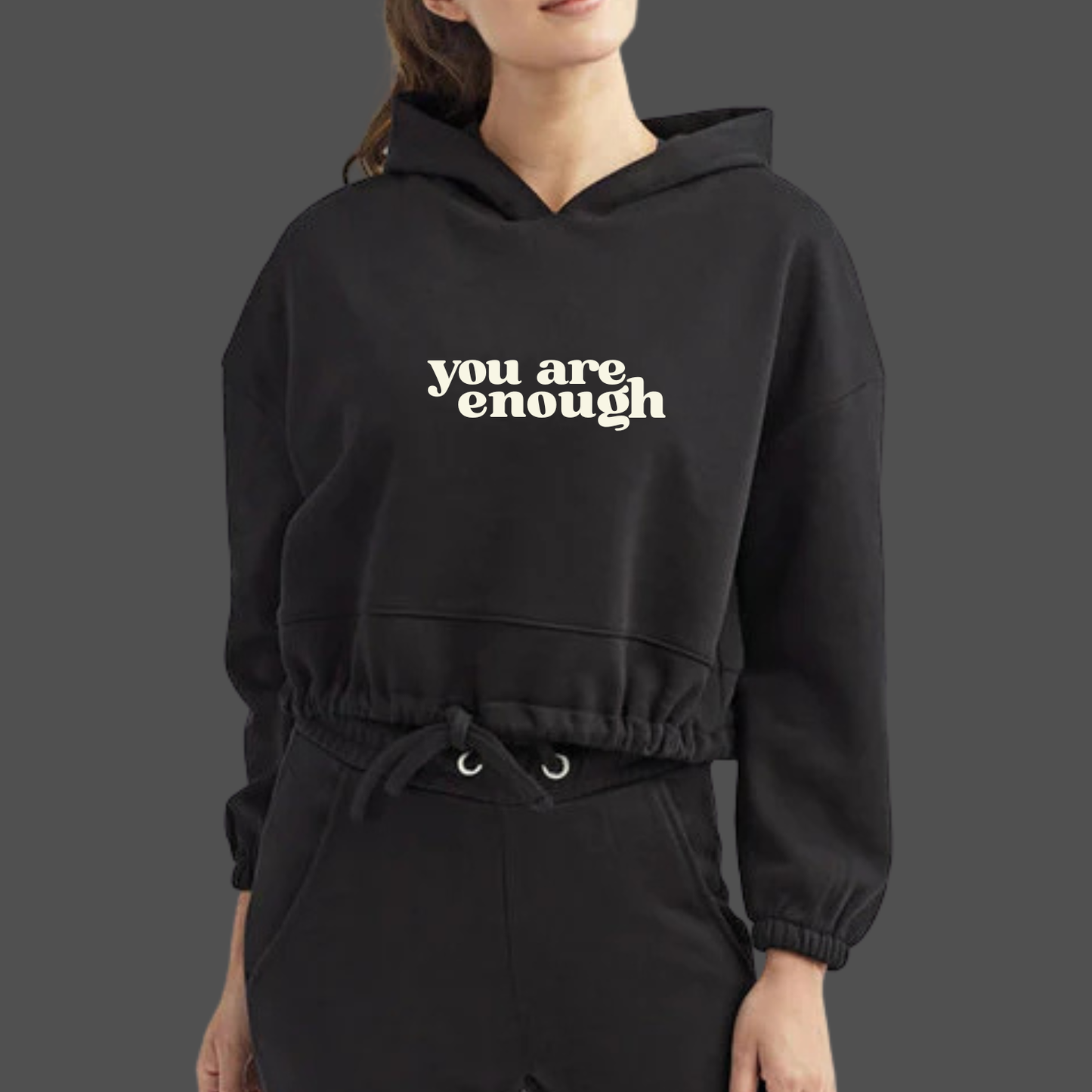 You Are Enough Cropped Oversized Hoodie