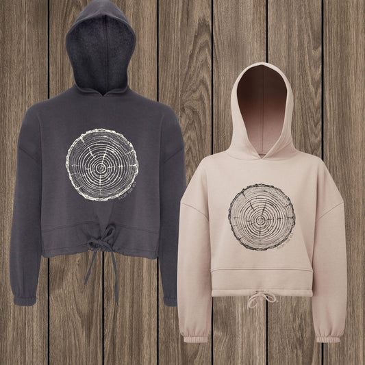 Tree Rings Oversized Cropped Hoodie